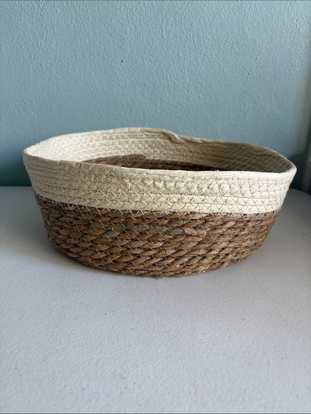 Handwoven Natural Seagrass and Cream Woven Fruit Storage Basket